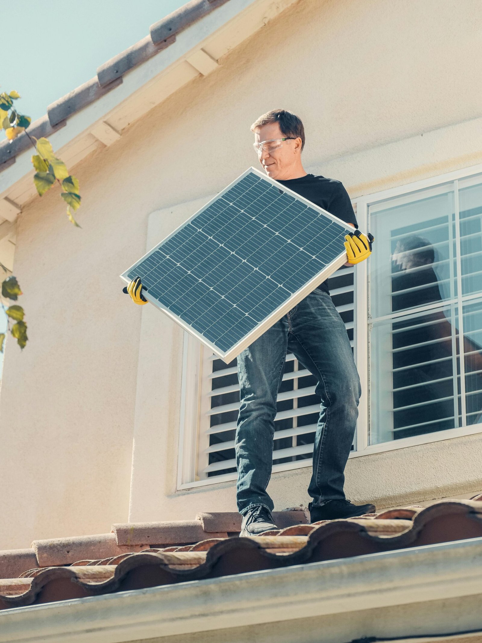 Technicians working on solar panels