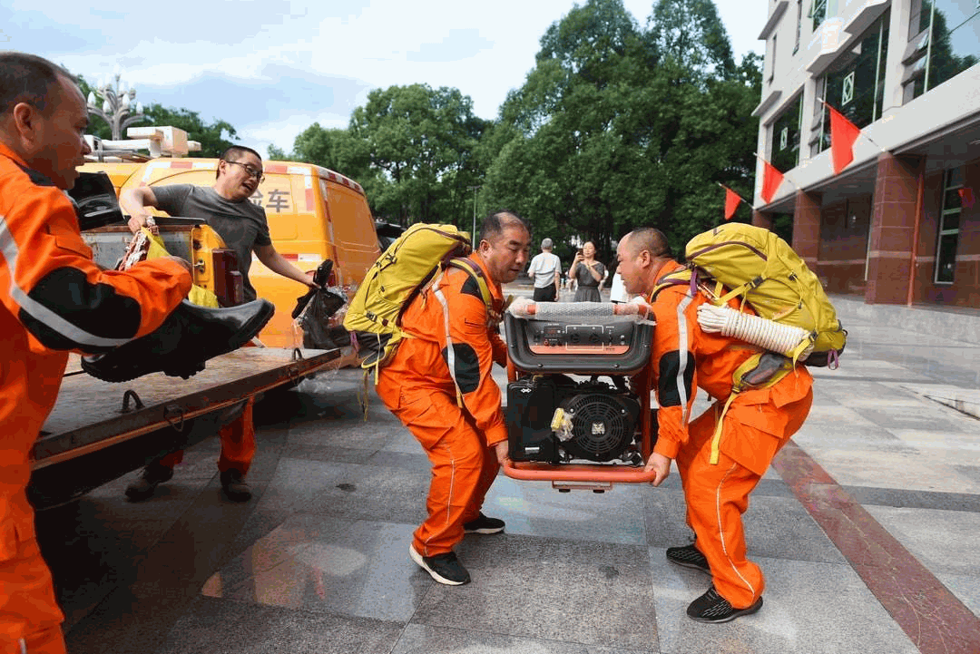 Emergency rescue team deploying portable power